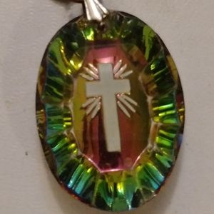 Multicolored Holographic Pendant with Cross